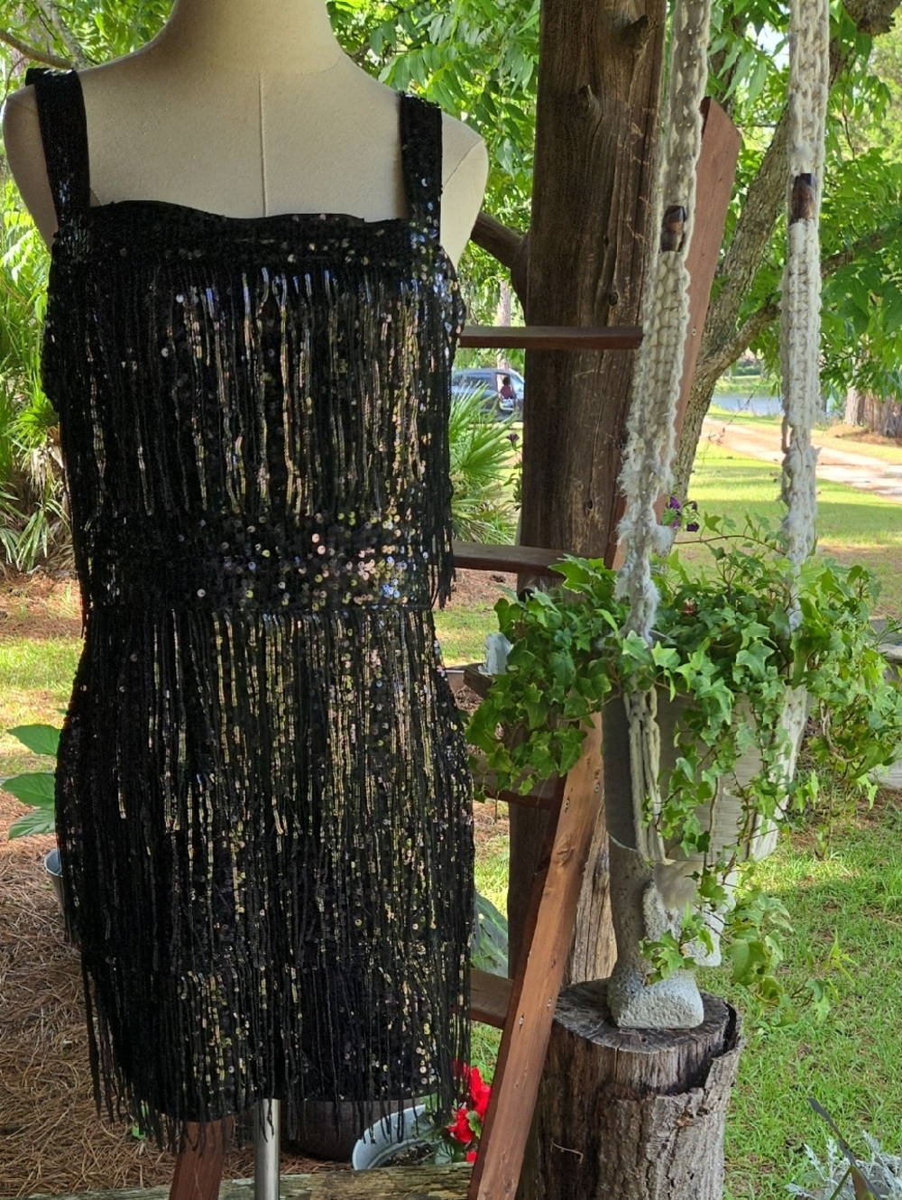 Black Sequin Flapper Style Party Dress Size Large